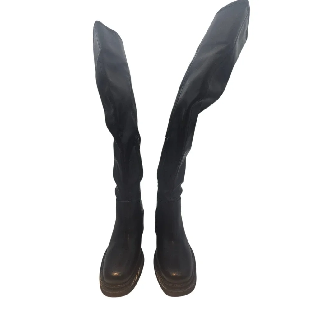 NWT Franco Sarto Kelly OTK Boot 6 Black Stretch Block Heel Rocker Street Edge